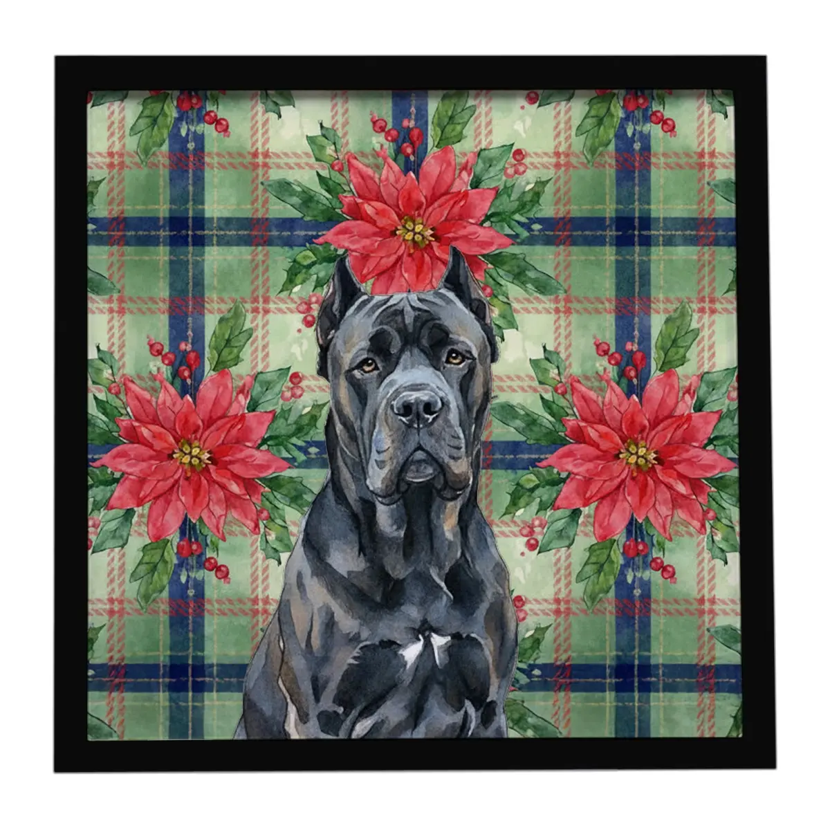 Carolines Treasures WDK8557MFP88 8x8 in. Aluminium Framed Contemporary Art Cane Corso Photo Print with Poinsettia Flowers, Wall Hanging Artwork, Home Decor Holiday Gift