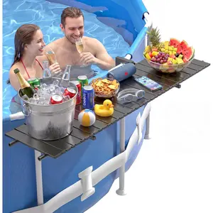 Above Ground Pool Bar, Heavy-Duty Matte Black Poolside Table, Swim-Up Bar Fits 2-4" Top Rails & 22.8-48.4"  Spacing, for Round & Oval Frame Pools