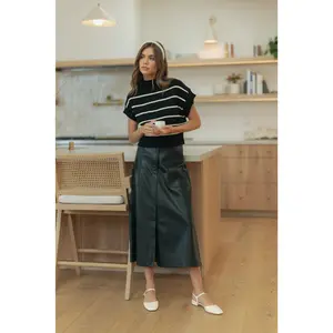 Front Slit A line Maxi Pleather Skirt