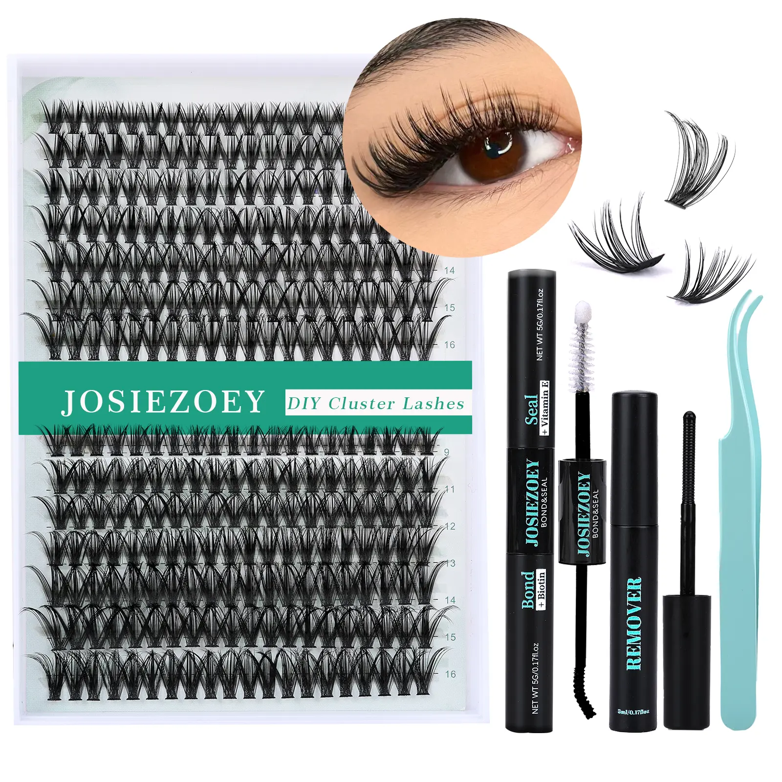 JOSIEZOEY Lash Extension Kit 30D+40D Lash Clusters Kit 9-16MM Individual Lashes Kit with Lash Bond and Seal,Remover,Tweezers for Eyelash Extension at Home(Kit-30D+40D-280pcs) Makeup Cosmetic Water Proof Lightweight Salon