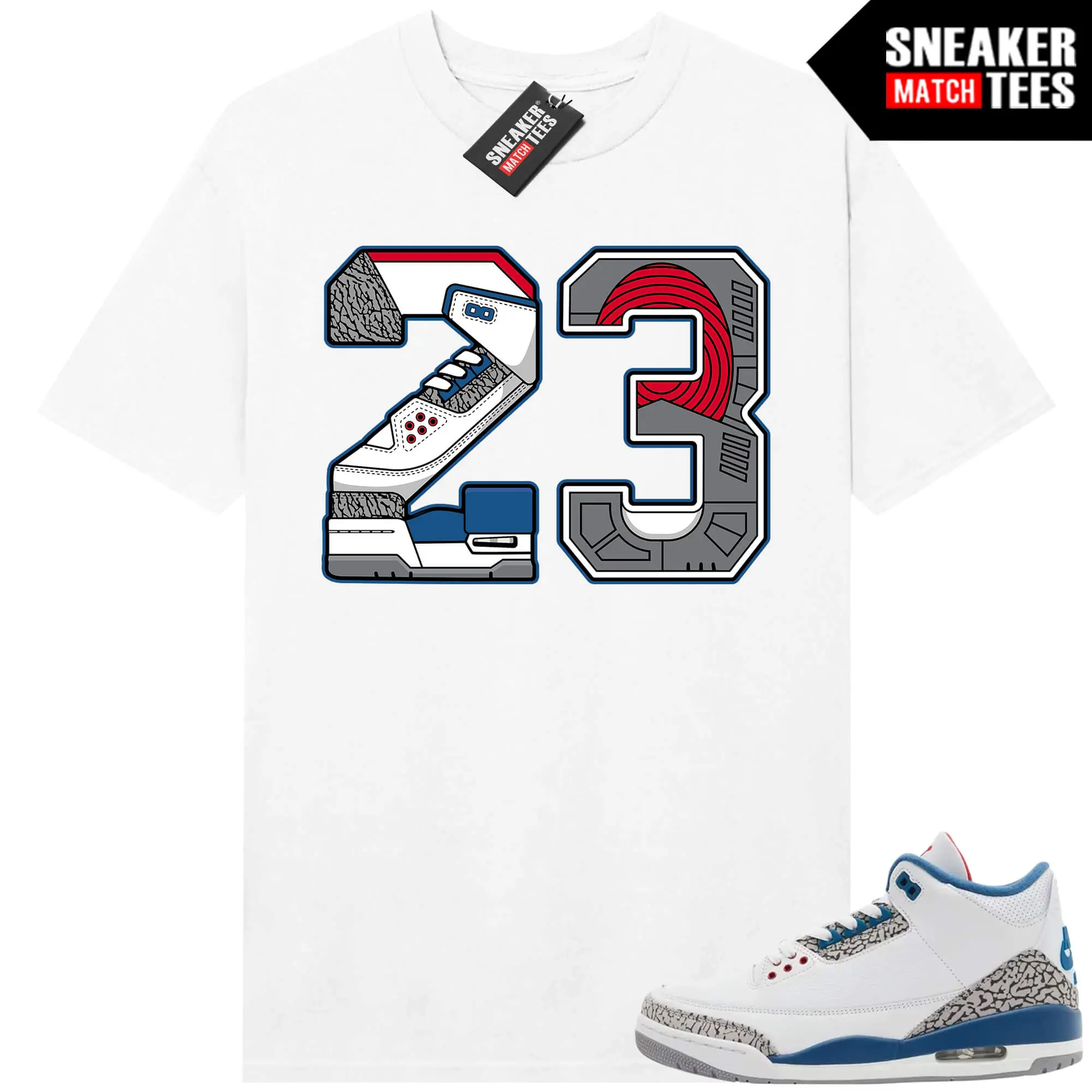 True Blue 3 AJ3 Sneaker Match Tees White 23 Sole Graphic Tee, 90s Hip Hop Tee, Gift For Women and Man Unisex T-Shirt, Cozy Gift Graphic Shirt Menswear Unisex
