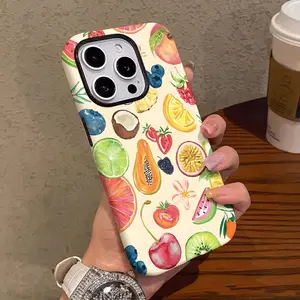 A durable 2-in-1 dual-layer protective case with a summer tropical fruit pattern, compatible with iPhone 17/16/15/14/13/12/11 Pro Max/Plus/Pro and Samsung Galaxy S25/S24/S23 Ultra series. Ideal for couples.