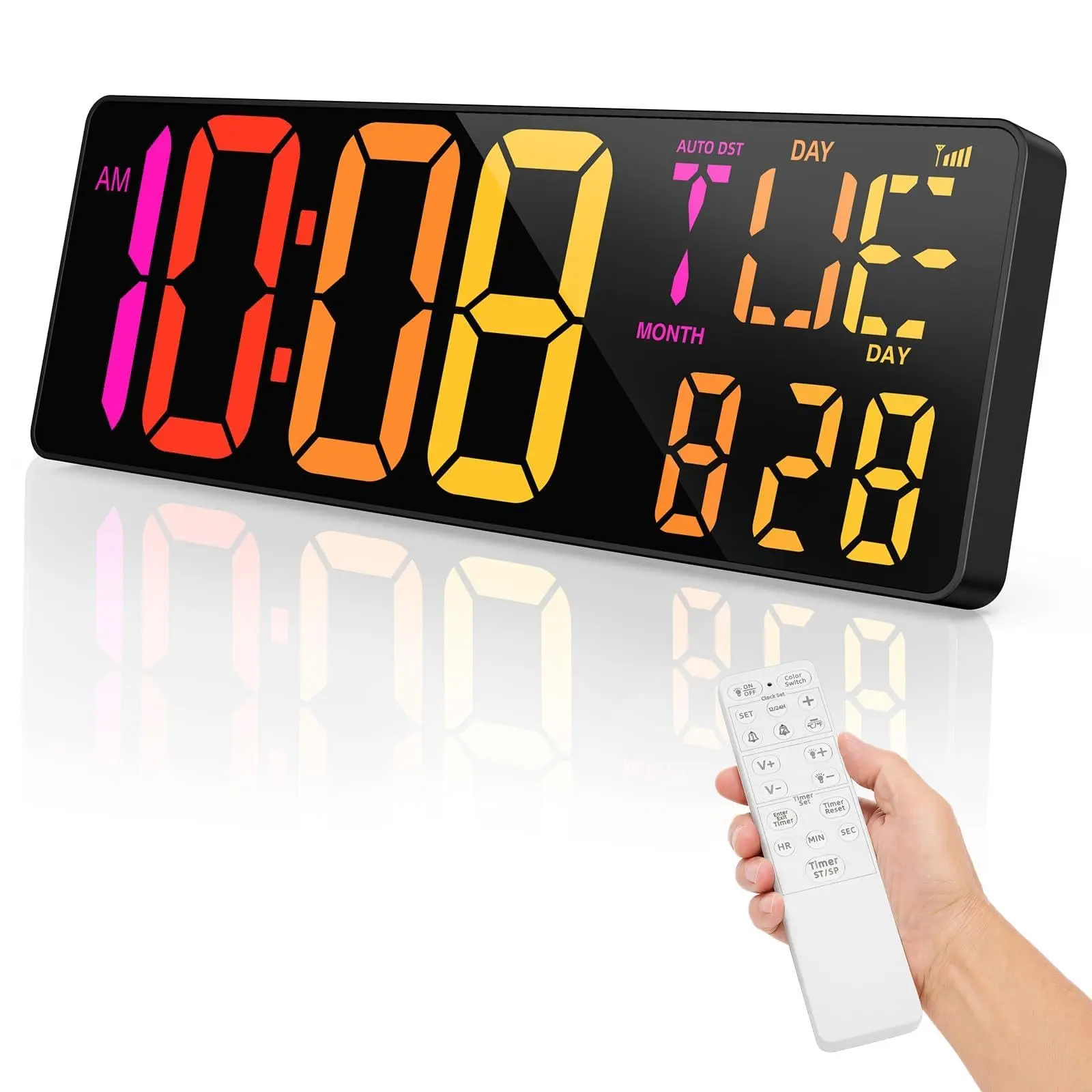 WiFi Clock Digital, 16.5" WiFi Digital Clock with Remote for Bedroom, Living Room, Large Digital Wall Clock WiFi Sync, Dual Alarms & Timer (RGB Color)