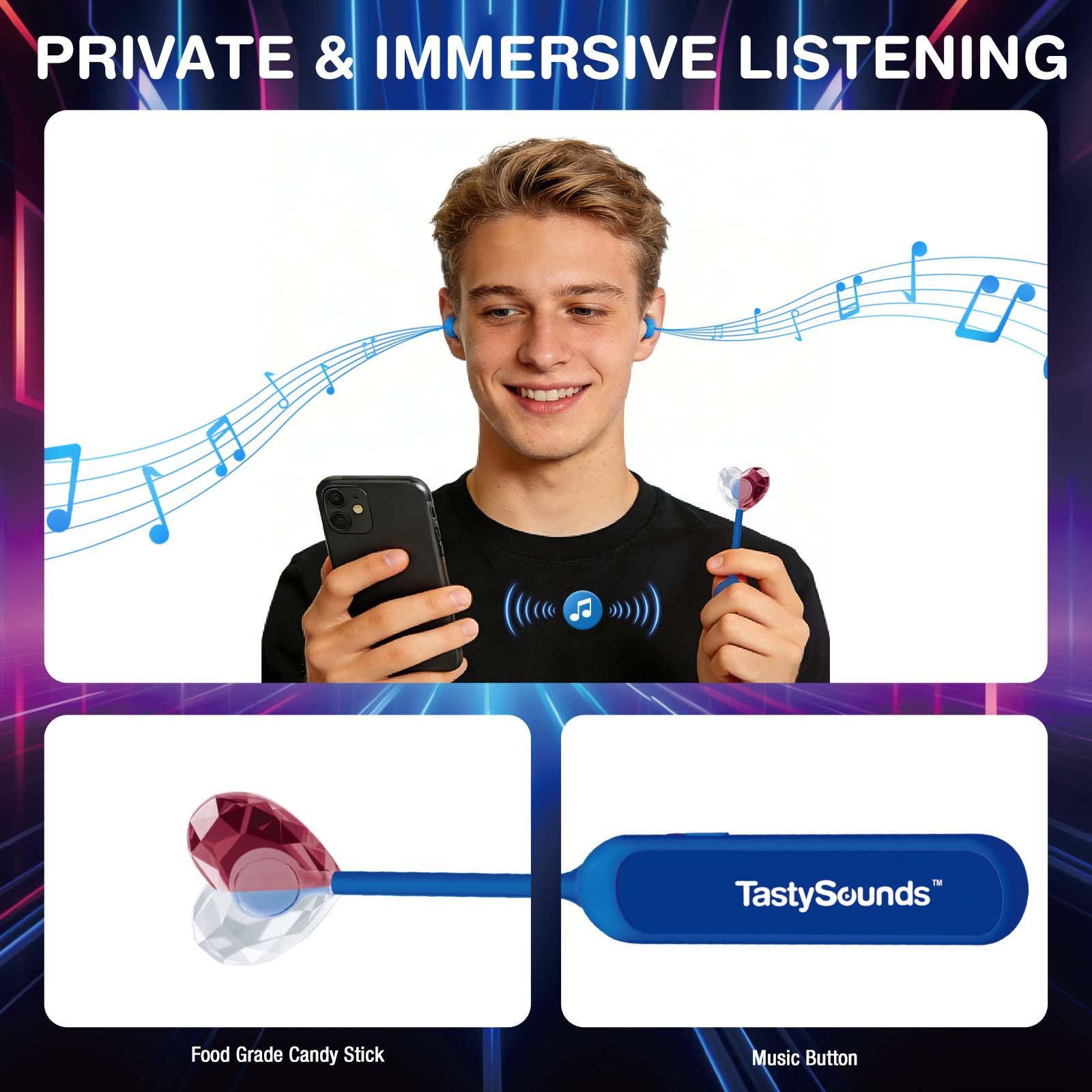 AMOS TastySounds Wireless Audio Lollipop – Blackberry Flavor, Bone Conduction Music Candy, Rechargeable Singing Lollipop, Listen Through Your Mouth Novelty Gift Pre-Sale