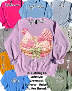 Pullover Pink Faux Patchwork Chicken in Basket