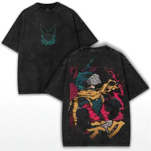 Deku My Hero Academia Printed Unisex Washed Short-Sleeve Round Neck Casual Everyday Fit Men's T-Shirt - Father's Day Gift