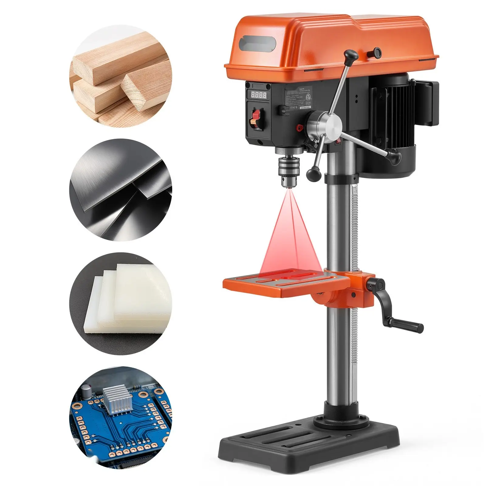 10-Inch Benchtop Drill Press With 5 Amp Motor, 0.8 HP 600W, Variable Speed 530-3140 RPM, 0-45° Tilting Worktable, Integrated Laser And LED Work Light, Tabletop Drilling Machine For Wood And Metal