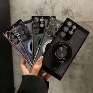 Samsung Cover Shockproof With Lens Film Honeycomb Heat Dissipation Plating Magnetic Stand For Samsung S24 S23 Ultra Mobile Phone Case Full Cover Anti-Fall S24 S23