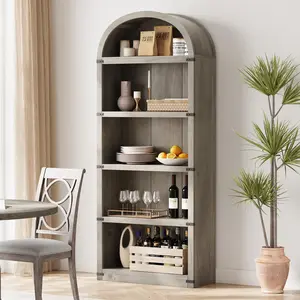 Arched Bookshelf Bookcase 5 Shelf Tall Bookcase Farmhouse Display Storage Rack Wooden Bookshelves for Home Office, Living Room