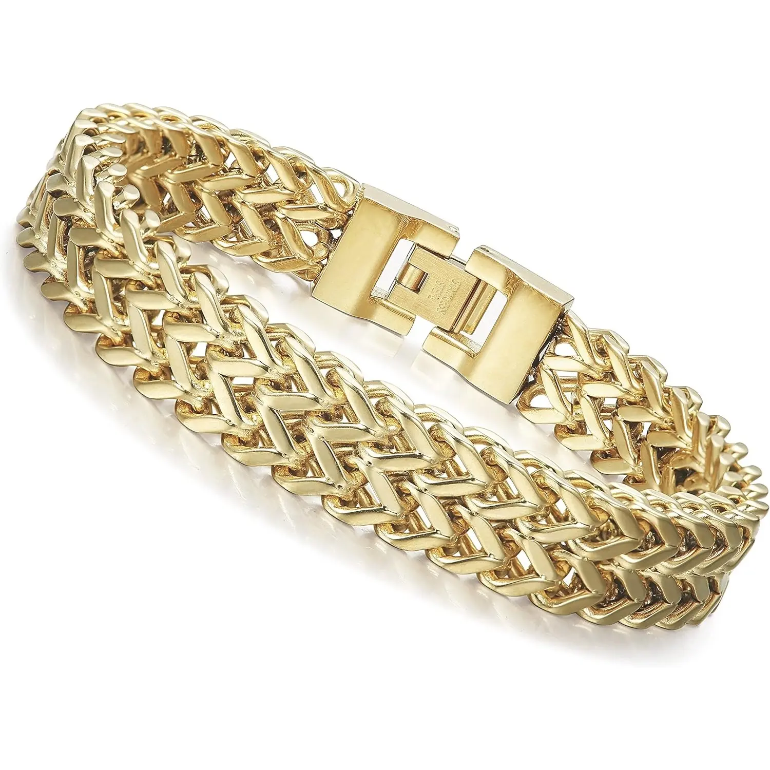Men's 12MM 2-Strand Franco Link Bangle - Silver/Golden Stainless Steel Punk Biker Bracelet, 20.5-23CM Hypoallergenic Jewelry, Bold Modern Fashion Accessories for Daily Wear,summerwins