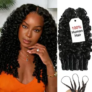 Human Crochet Hair for Black Women 120g Knotless Pre-Separated Invisible Burmese Curly Feather Crochet Human Hair Reusable Remy Hair Extensions Wet and Wavy Bundles Miracle Knots Hair 18 Inch