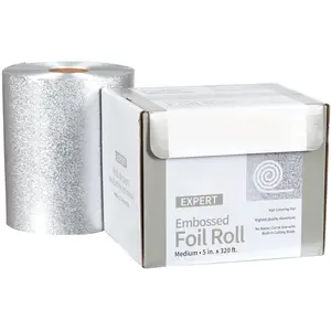 Professional Collection Expert Embossed Aluminum Foil Roll, 320 Ft Hair Foils for Color Application and Highlighting Services, Silver, Medium