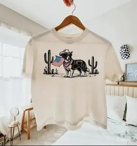 American Flag Dog Cowboy T-Shirt 2026 - Patriotic Border Collie Gift Shirt | Unisex Retro Top