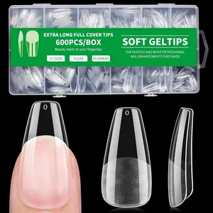 Coffin Nail Tips Press on Nails, Fake Nails for DIY Home Nail Art, Long Full Cover Acrylic Nail Tips 600Pcs, Semi - Matte Finish for Salons & Gifts - Viywicz