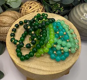Beaded Bracelet: Green Glass Beads - 14k Gold Filled Spacers
