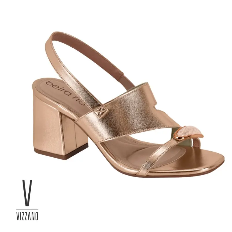 Beira Rio Metallic Slingback Block-Heel Sandals with Stone Accent Rose Gold Adjustable Strap Open Toe Soft Padded Insole Grippy Outsole for Weddings and Dinners