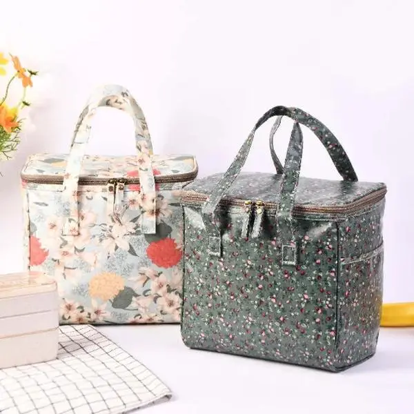 XXL Magnolia/Floral Insulated Lunch Bag, Square Bento Totes, Reusable Cooler Box for School, Picnic, Office, Back to school essentials