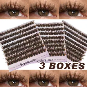 Three Boxes 120D 360pcs Natural Wispy Eyelash Clusters Extension Brown DIY False Lashes C Curl Fluffy Volume Lashes Individual Clusters For Everyday, Daily, Party Wedding Reusable Lightweight Comfortable Lash Clusters