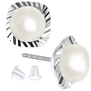 Real 8MM Cultured Freshwater Pearl Stud Earrings | 925 Sterling Silver | Handpicked Round Pearl Jewelry | Classic Elegant Style | Hypoallergenic | Jewelry Gift Box Included | For Women and Girls