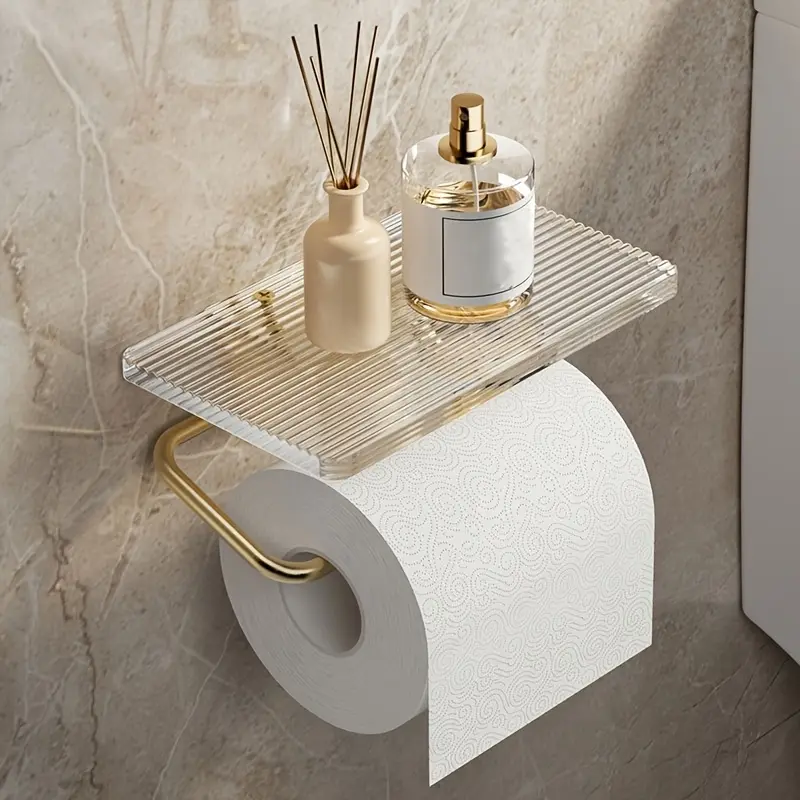 Luxury Acrylic Toilet Paper Holder, No-Drill Wall Mount Dispenser, Elegant Bathroom Storage Rack, Modern Design, Easy Installation, Bathroom Organizing Accessories