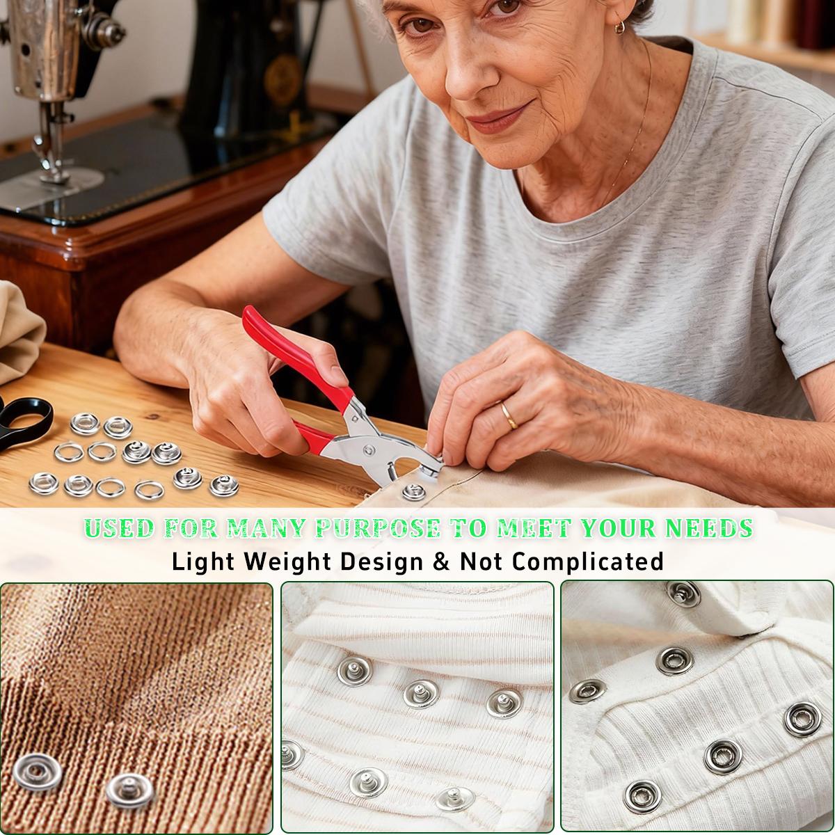 200 Sets 9.5mm Silver Rustproof Hollow Five Claw Snap Buttons Kit with Pliers Press Tool for DIY Crafts, Clothing, Hats Sewing Projects