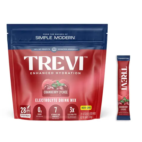 Trevi Sugar Free Cranberry Lychee Electrolyte Drink Mix – 28 Stick Packs | 0g Sugar, Non-GMO, 7 Vitamins & Minerals, 6 Electrolytes, Energy Hydration Drink Mix, Made in USA