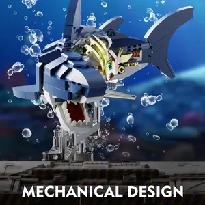 687-Piece Creative Mechanical Shark Ocean Animal Building Blocks Set with Display Stand, Ideal Stem Gift for Ocean Lovers and Kids, Building Block Sets