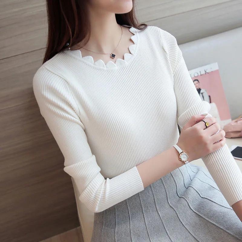 2025 Fashion Long Sleeve Elegant O-neck Women Sweater Autumn Solid Slim Knitted Tops Winter Casual Pullover Jumper Fit Clothes White Yarn Comfort