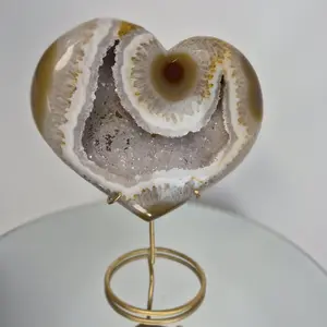 Druzy Lavender Amethyst Heart with Brown Agate - Super Rare Stalactite Eye Formation with Heamtite
