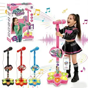 New upgraded karaoke machine with stand, for kids to sing, karaoke machine with music and flashing stage lights, toy microphone for kids with stand, role-playing game, gift for children aged 3 and up, Christmas gift, Easter gift.