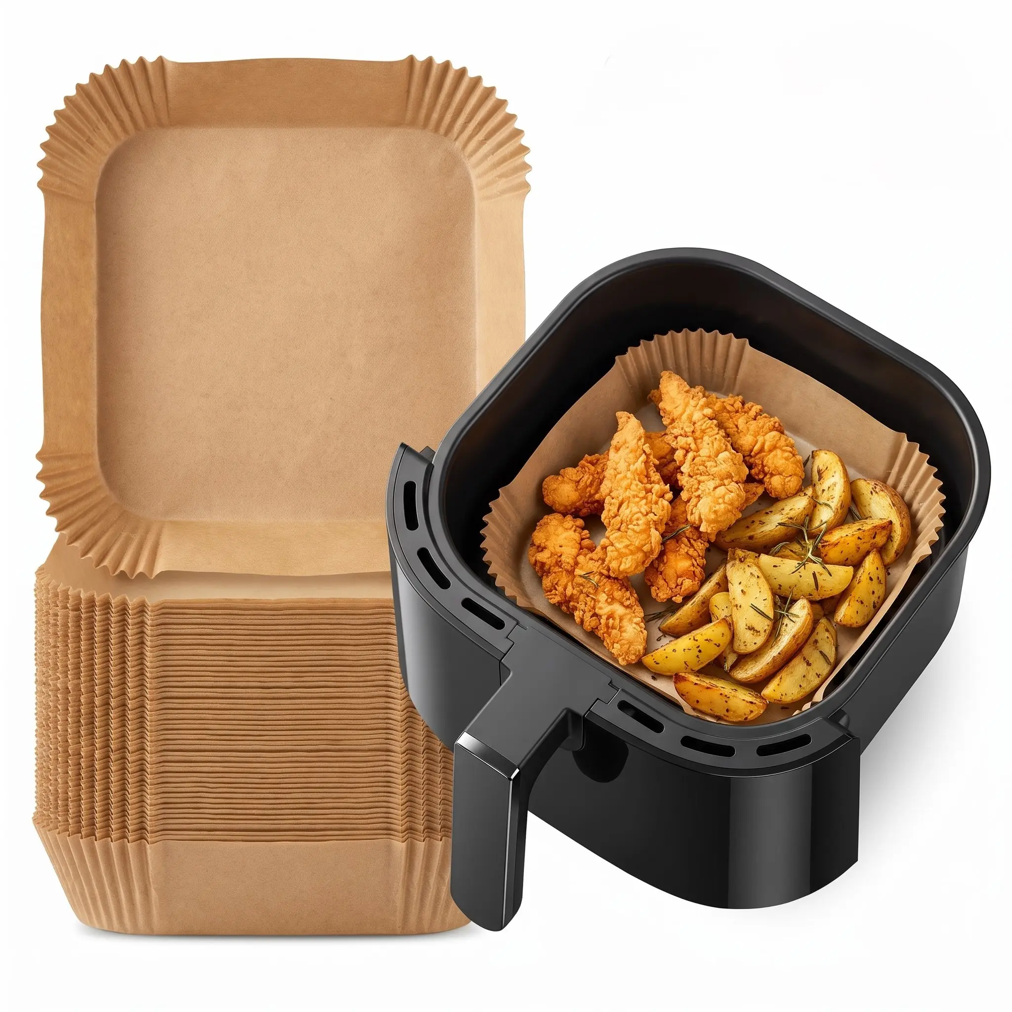50 Pcs Air Fryer Paper Liners - 100% Food Grade Disposable Liners for Air Fryer, Ideal for Cooking Chicken and Potatoes Non-Stick and Oil Proof for Easy Cleanup
