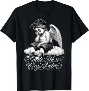 Old School Chicano Low Rider Laugh Now Cry Later Tattoo Chicano Summer Casual Shortsleeve Cotton T-Shirt