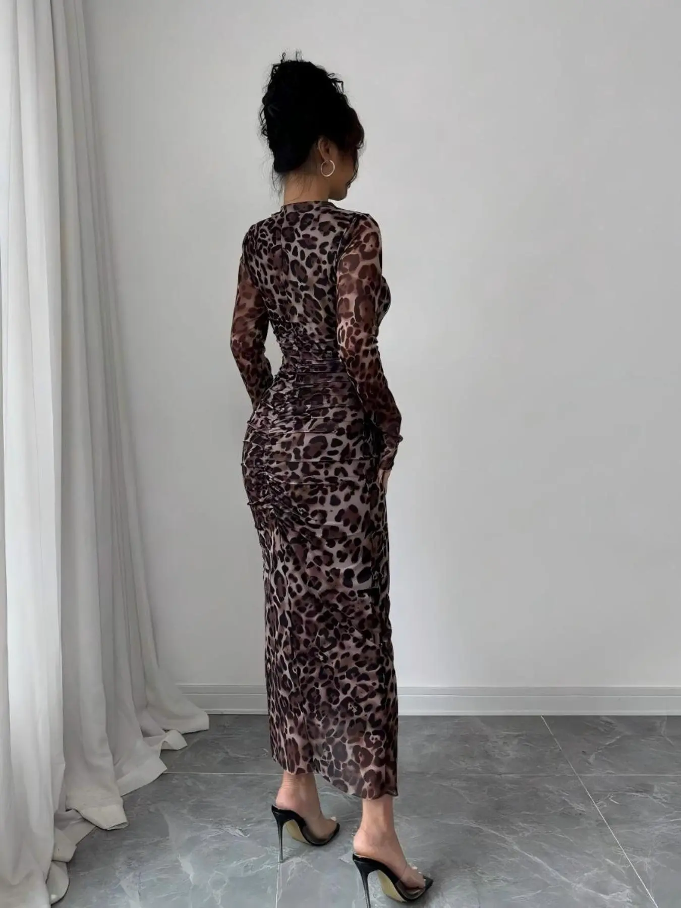 Elegant Chic Leopard Print Mesh Ruched Bodycon Dress, Long Sleeve Slim Fit  Women's Autumn Winter Fashion, Stylish Ladies Formal Evening Wear  Womenswear, Elegant Evening Gown - TikTok Shop