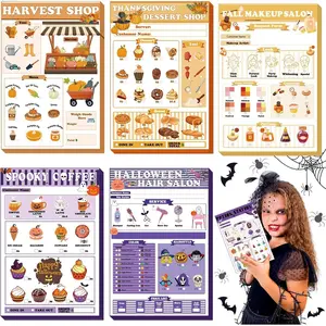 6 Pack  Pretend Play Notepads 4 x 6 Inch Playtime Pads for  40 Pages Pretend Notebooks Imaginative Role for  (Fall and Halloween)