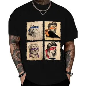 Mens Casual Short Sleeve T Shirt Featuring Humorous Italian Artists And Teenage Mutant Ninja Turtles Regular T Shirt, Fans Casual Men's, Unisex Short Sleeve Tee, Crew Neck Graphic T-Shirt