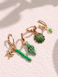 4-piece set of fashionable, elegant, versatile, lively, creative, unique, shining and exquisite Bohemian style starfish shell conch green earrings for women's summer beach vacation commuting holiday party jewelry