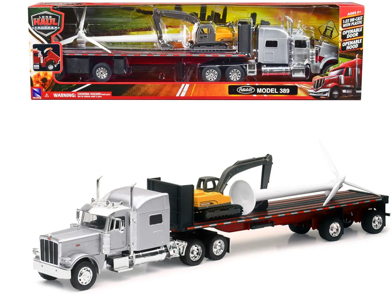 New Ray 1:32 Peterbilt 389 with Wind Turbine & Excavator