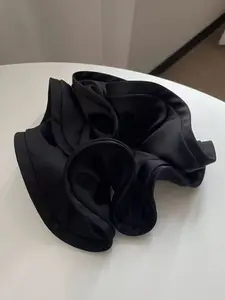 2PCS Satin Scrunchies Hair Ties for Women - Big Silk Satin Scrunchie Exra Large Jumbo Gaint Oversized Cute Scrunchy for Curl Thick Hair Fashionable Versatile High-End Elegant Simple Minimalist Solid Color Hair Tie Black Color