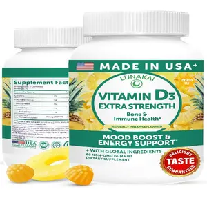 Lunakai USA Made Vitamin D3 Gummies 2000 IU - Non-GMO, Gluten-Free Vitamin D Gummies for Women & Men - Bone, Immune & Energy Support, 60ct