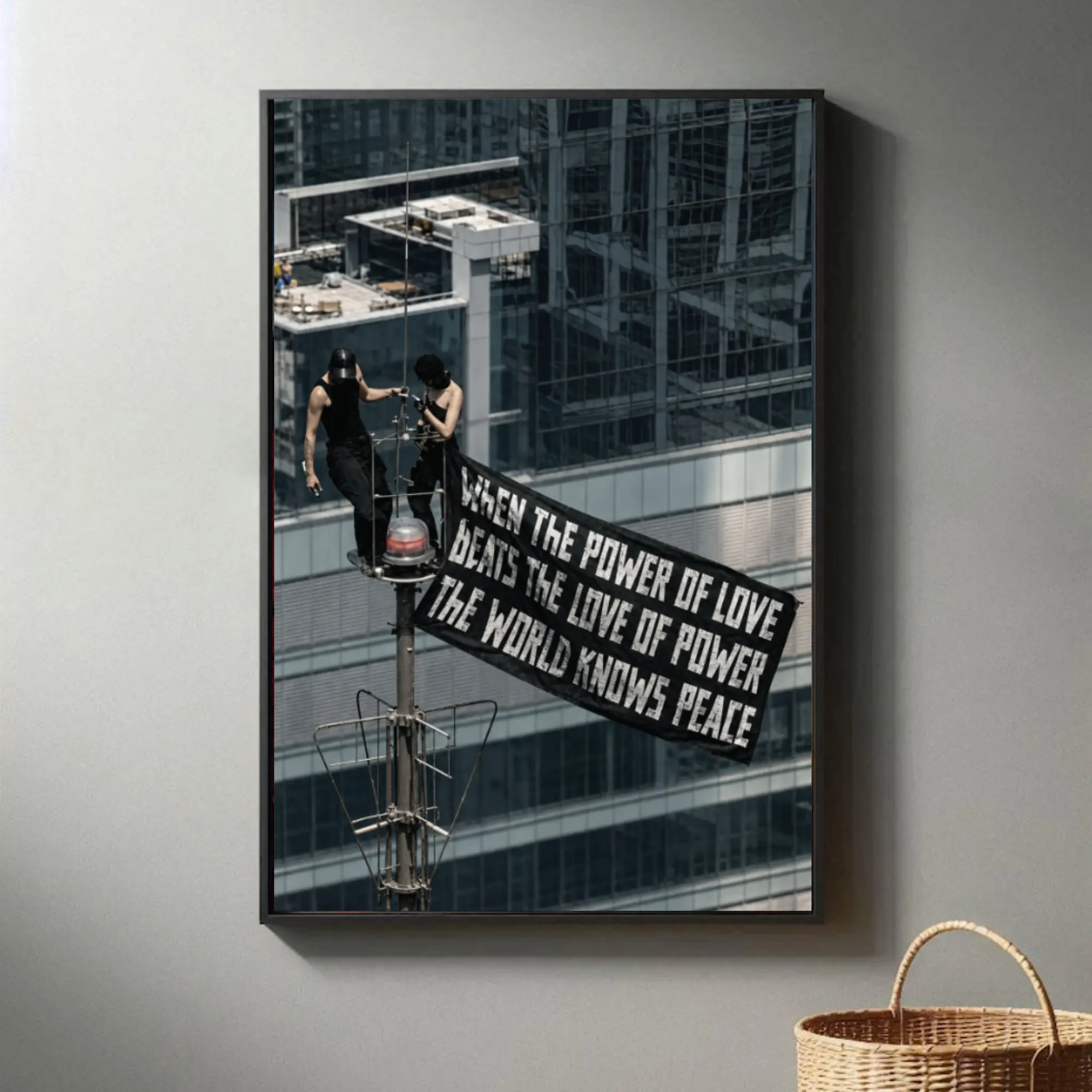 [NO FRAME] Empire State Building Inspired Wall Art, Power of Love Quote Poster, NYC Skyline Modern Home Decor