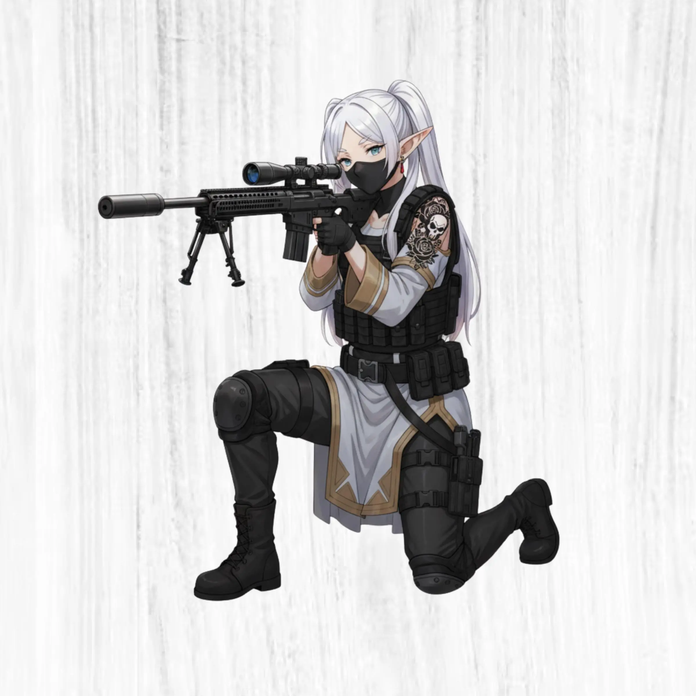 Frieren Tactical Sticker, Fantasy Soldier Waifu, Tactical Anime Design, Decal For Laptop Phone Car