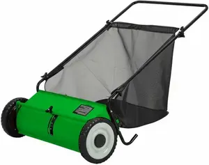 Light Green 26-Inch Push Lawn Sweeper, 7 Cu. Ft. Hopper Capacity Leaf & Grass Collector with 4 Spinning Brushes, Adjustable Height, for Grass Clippings, Leaves & Debris