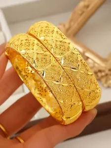 2-piece copper gold-plated women's open bangle bracelets, classic and retro, elegant and luxurious, suitable for weddings and various occasions, can be worn in all seasons