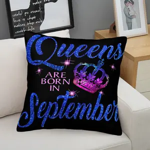 Glitzy Queens Birthday Throw Pillow with Digital Print, 45cm Square Cushion, Sparkly Royal Blue Glitter & Fuchsia Crown Design, Soft Decorative Cushion for September Birthdays, Perfect for Sofa & Bed Decor Includes Pillow Insert