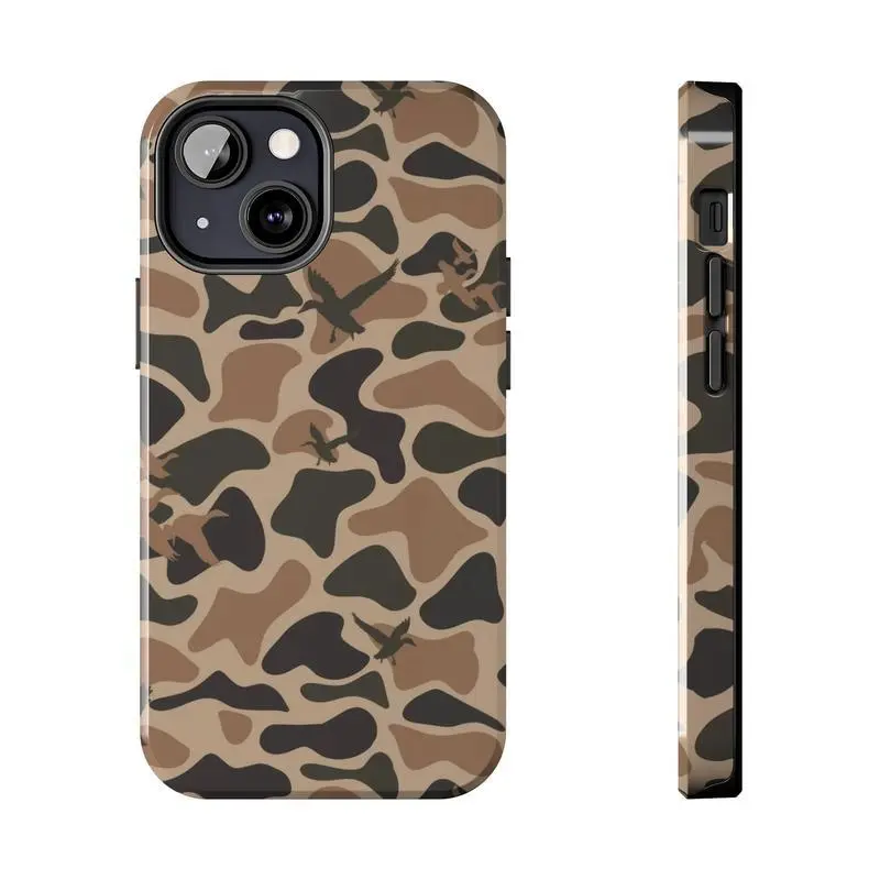 Vintage Old School Waterfowl Camo Smartphone Case Cover with Rubber Material, Screen Protector, Fidget Accessory, for iPhone 17,16,15,14,13,12,11 Pro Max,8,7 Plus Ideal for Real Hunting, Wireless Friendly