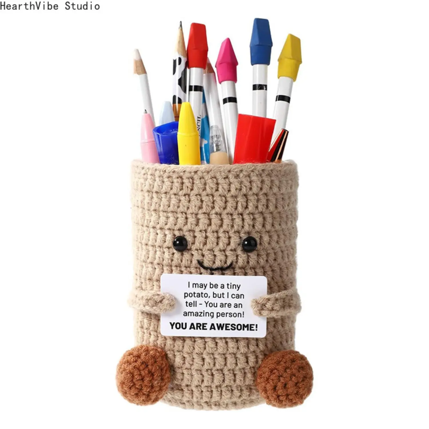 Hand-Crocheted Positive Energy Potato Pen Holder, Cute Design Woolen Desktop Accessory, Office Desktop Accessory for Camping & Hiking Hammock Enthusiasts, Office Desktop Accessories