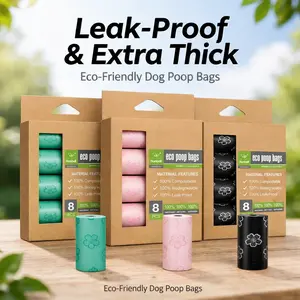 Eco-Friendly Dog Poop Bags Refill Rolls - Thick, Leak-Resistant, Unscented Biodegradable Pet Waste Bags with Easy Tear Design, Fits Standard Dispensers, 8 Multi-Color Rolls for Small/Large Dogs’ Outdoor Use