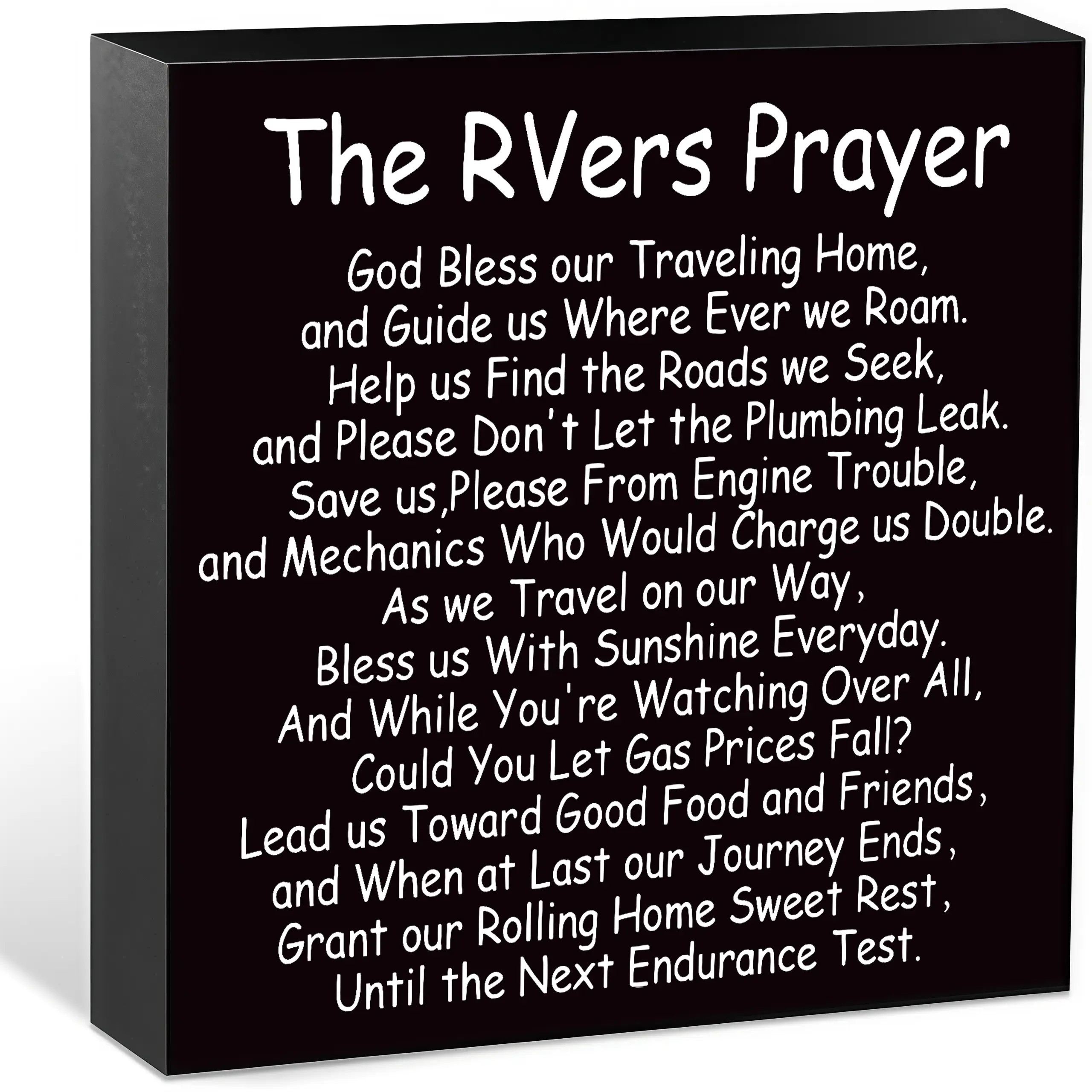 RVers Prayer Freestanding Wooden Box Sign, RV Camping Travel Quote Tabletop Decor Plaque, Inspirational Home Ornament for RV Lovers, Gift for Campers and RV Owners