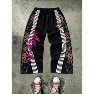 Men'sLetter&LeopardPrintPants,CasualComfyBreathableTrousersforDailyWear,FashionMen'sBottomsforAllSeasons