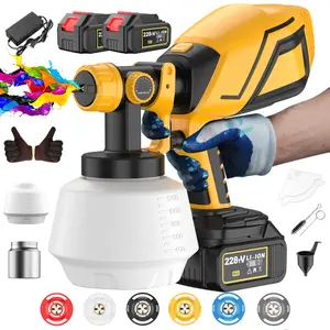 Cordless Paint Sprayer 2025 Upgrades, 750W Brushless Paint Gun with 2 * 4.0Ah Battery, 1200ml High Capacity & 6 Nozzles, High Pressure Electric Paint Sprayer